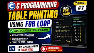 Table Printing Using For Loop in C C Programming Tutorial Multiplication Table Program