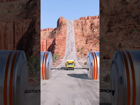 Empty School bus vs Chained ⛓️ hydraulic crush #usa #beamngdrive #crashdrive #automobile
