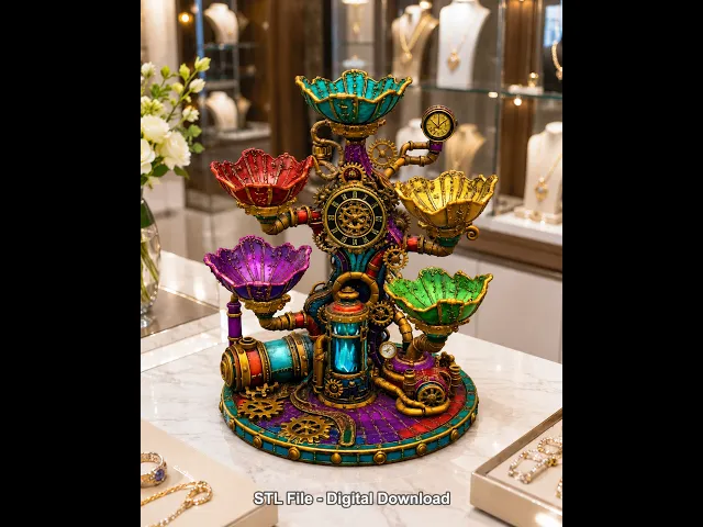 Steampunk Lotus Jewelry Organizer STL File for 3D Print video thumbnail