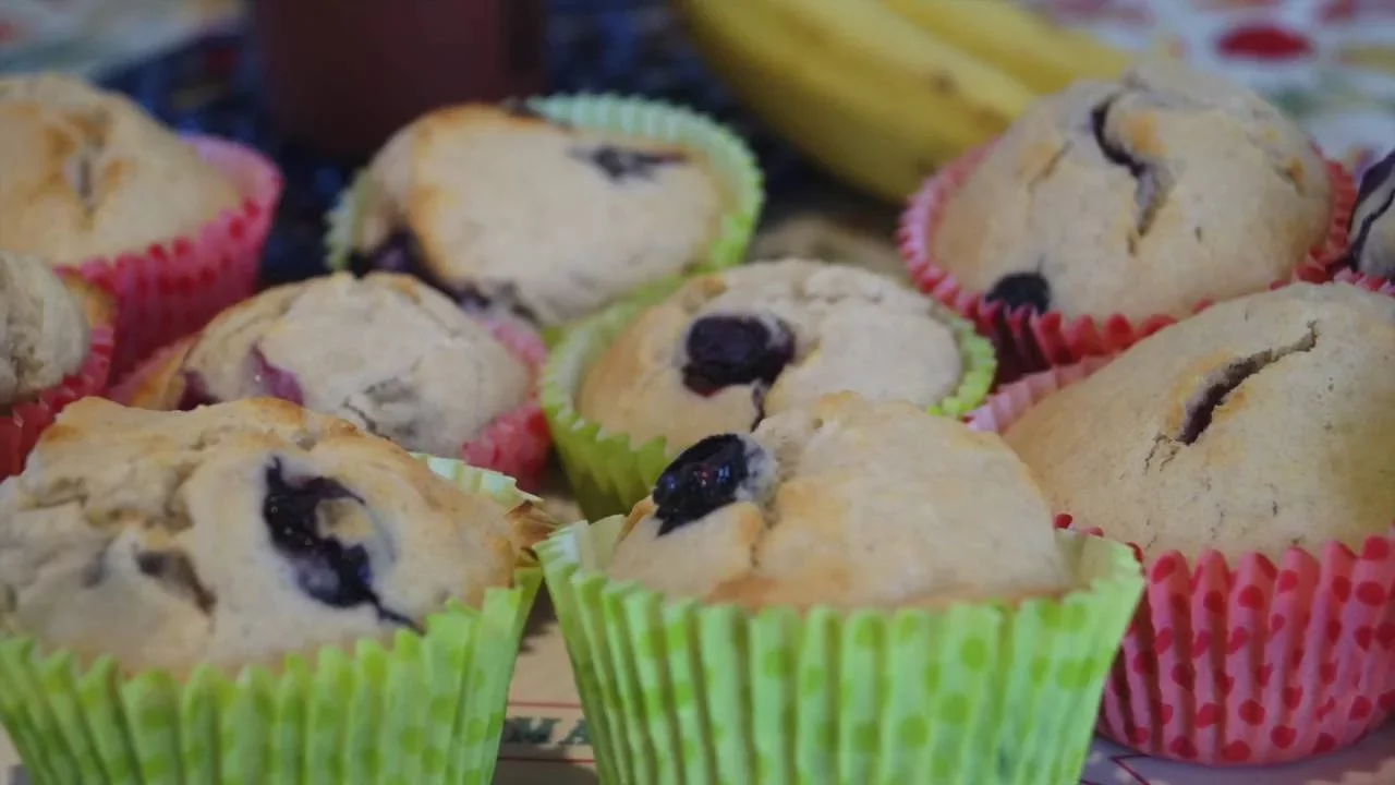 Brown Rice, Blueberry and Banana Muffins