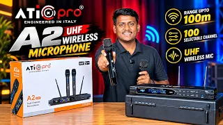 पूरा 100 Meter का Long Range के साथ।Ati Pro A2 Dual Hand Wireless Mic
