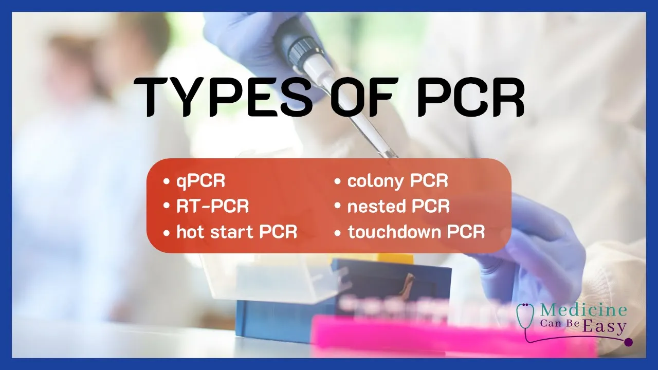 Types of PCR (qPCR, RT-PCR, nested, colony, touchdown, hot start)