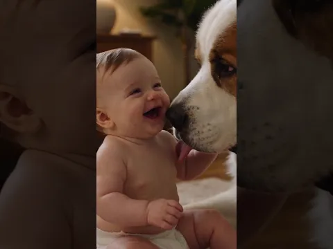 Baby Gets the Sweetest Kisses From a Saint Bernard! #Shorts #cute