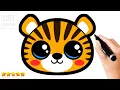How to Draw a CUTE TIGER Face Step by Step Easy Animal Doodles