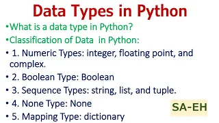 Data Types in Python Numeric String List Tuple Dictionary Boolean None CBSE Python