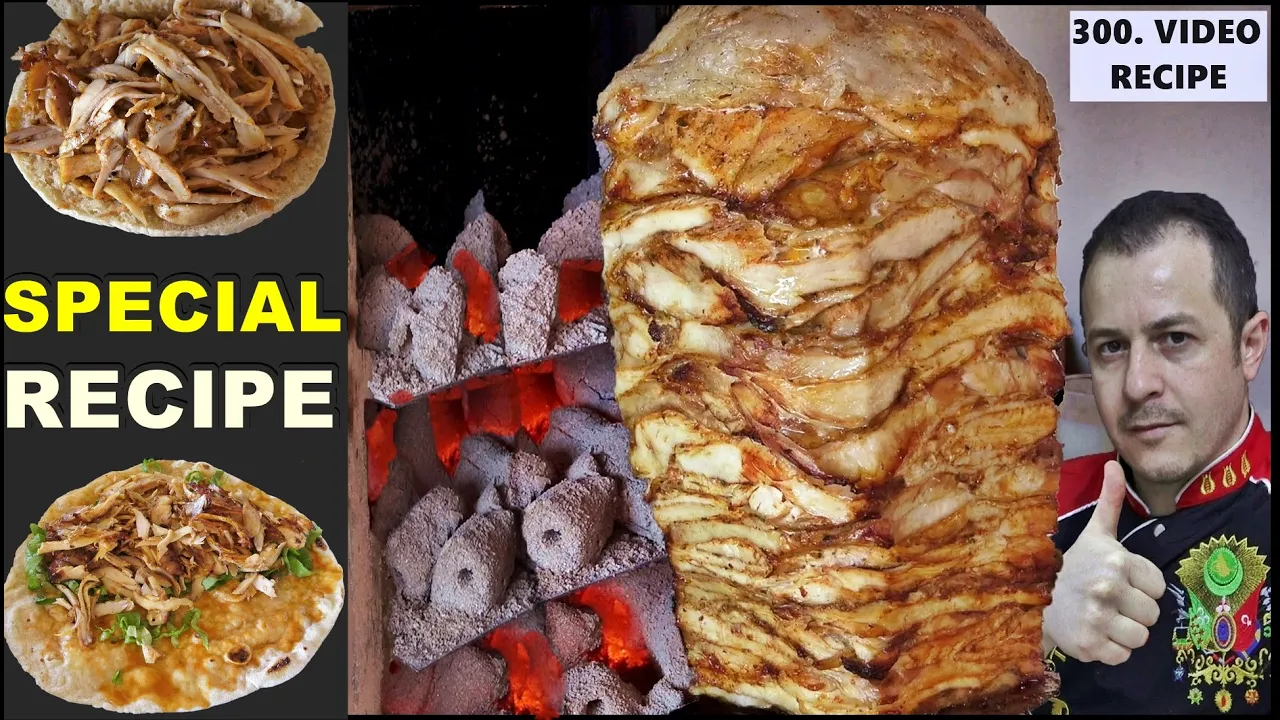 Turkish Chicken Doner Kebab Recipe On Charcoal Fire   Chicken Doner In Traditional Embers Fire