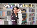 Lagu every single trilogy I've read... from worst to best 📚⭐️