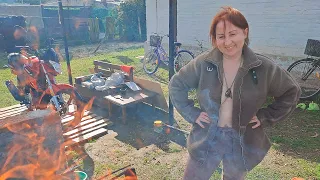 Attempting to light the grill. How I light the grill. Kitchen in a village. BBQ. Mila naturist