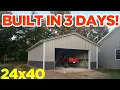24x40 Pole Barn Garage Build - 3 Days Start to Finish