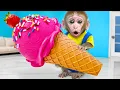 Download Lagu KiKi Monkey unboxing Ice Cream Toys Collection to create Giant Rainbow Ice Cream | KUDO ANIMAL KIKI
