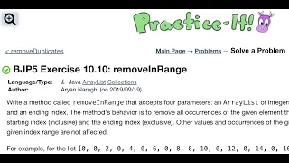 Java Practice It Exercise 10 10 removeInRange ArrayList collections array list