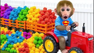 Bebe Mono BonBon Prepara Un Pastel Gigante Arcoíris Y Come Deliciosa Sandía En Casa -MONO BONBON ESP