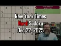 Lagu NYT Hard Sudoku Walkthrough | Dec 22, 2025