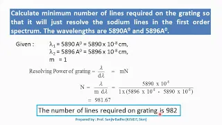 Numerical problems based on resolving power of grating
