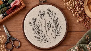 Beautiful Hands & Lavender Floral Embroidery | Embroidery for Beginners - Let’s Explore