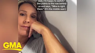 Woman goes viral after for refusing to switch seats with fellow mom on flight | GMA