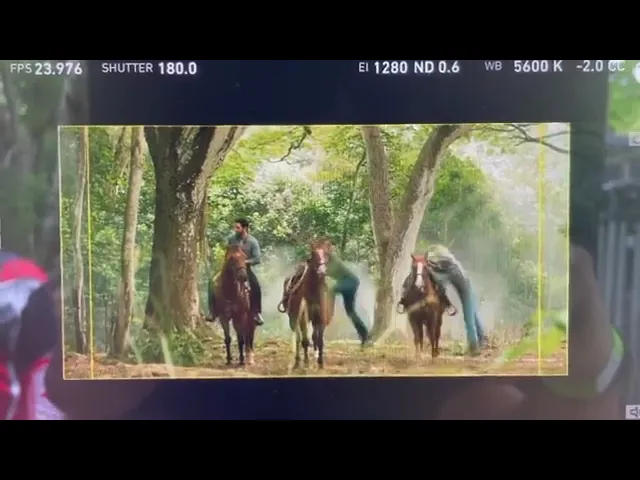 Horseback riding in a behind the scenes video