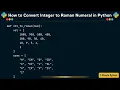 How to Convert Integer to Roman Numeral in Python