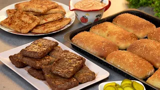برجر مستطيل برجر سريع 🤔 طريقة صنع برجر منزلي مثالي مع الخبز والمخلل وصوص البرجر