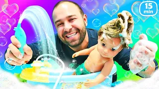 Mert’in Saçları Çok Uzamış: Baby Born Bebeğin Saçını Kesip Banyosunu Yaptırıyoruz | Çocuk videosu