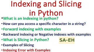 Indexing in Python Slicing Forward and Backward Negative indexing Indexing Error CBSE