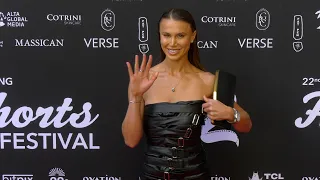 Liliia Halushko on the red carpet at the opening night of the 2026 HollyShorts Film Festival