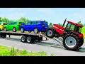 TRANSPORTING PIXAR CARS \u0026 FRUITS WITH COLORED \u0026 JOHN DEERE vs CLAAS vs TRACTORS - BeamNG.drive #983