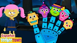 Familia de dedos de robots esqueleto 🤖| Canciones de Halloween para niños | Pueblo Teehee