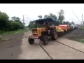 Local long train made of trolley vehicles on roads