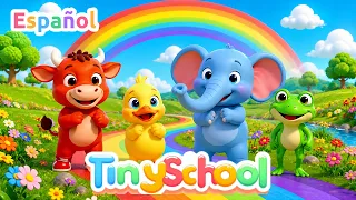 Canción de los animales del arcoíris + 3 canciones | Colores, animales y formas | TinySchool