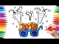 Happy New Year Coloring Pages for Kids How to draw New Year items 2018 glasses streamers confetti