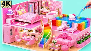 Build Pink Hello Kitty Barbie House with Luxury Bedroom & Rainbow Stairs ❤️ DIY Miniature Cardboard