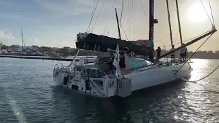 Sam Goodchild and Antoine Koch on “For the Planet” 3rd IMOCA Accross The Line in Martinique