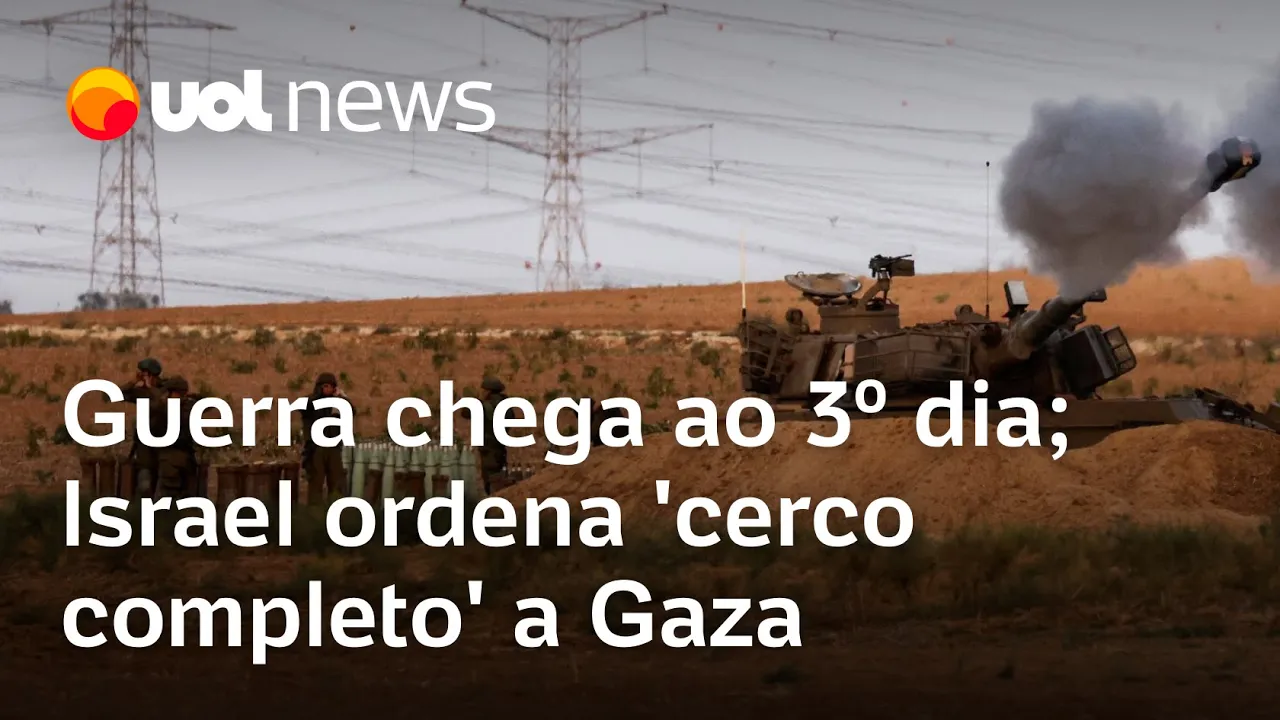 Guerra chega ao 3º dia com mais de mil mortos; Israel põe 100 mil soldados perto da Faixa de Gaza