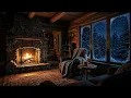 Snowy Night Cabin Jazz 🔥 Smooth Saxophone & Crackling Fireplace for Sleep, Study & Relax