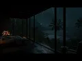 SLEEP IN 5 MINUTES (No Ads)💤🌧️Soft Ocean Rain&Distant Thunder 🔥 Warm Glass Cabin for Emotional Calm