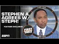 Stephen A AGREES with Steph Curry THE BEST PG EVER First Take YouTube Exclusive