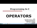 OPERATORS in C Definition Type of Operators