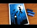 Magical Peter Pan Silhouette Scene Painting for beginners Soft Oil Pastel Artwork