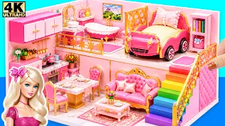 Build Princess Pink Barbie House with Luxury Car Bed & Rainbow Stairs for Two 👑 DIY Miniature House