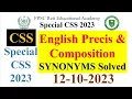 Synonyms Solved English Precis Composition Special CSS Paper 12-10-2023 CSS Vocabulary Past Papers