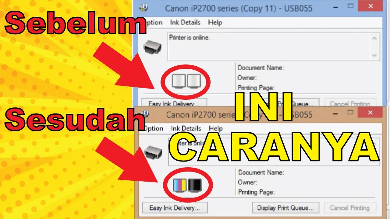 Cara mengatasi Cartridge canon ip2770 tidak terdeteksi oleh printer ll lampu orange berkedip-kedip. 