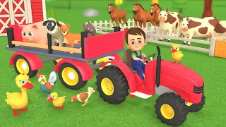 Baby Animals Lost on Farm - Funny Animals Riding Tractor - Farm Animals Sounds & Names for Kids