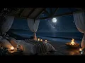 Deep Sleep Ocean Waves 🌙 Beach Fire Sounds | Cozy Night Porch Ambience for Stress Relief Tonight