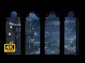 4K Harry Potter Winter Window View - Hogwarts Snow Ambience \u0026 Wind Sounds for Study and Sleep