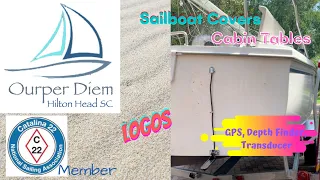 Sailboat cabin table, Lowrance GPS, transducer & sailboat covers for our Catalina 22