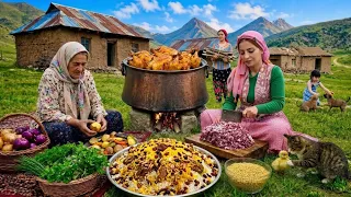 IRAN rural life | cooking bread, chickens and shah polo 