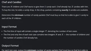 Chef and Candies Codechef 500 to 800 Difficulty Rating Problems