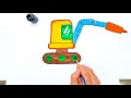Cute Excavator Coloring Page Easy Coloring for Kids Color the Characters