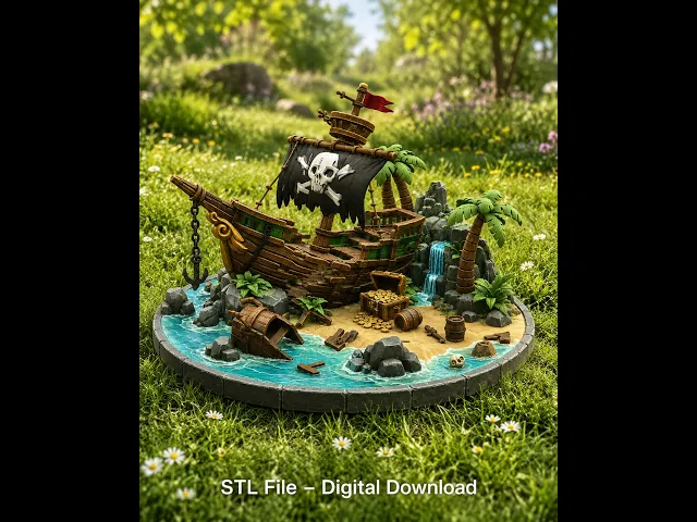 Pirate Treasure Island Shipwreck STL File for 3D Print video thumbnail